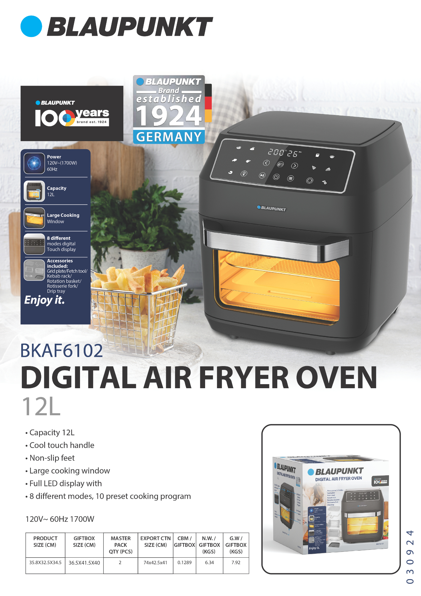 Blaupunkt 12L Digital Fryer Oven Blaupunkt 12L Digital Fryer Oven
